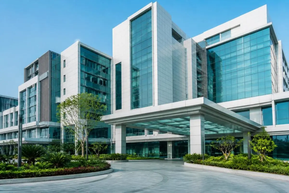 Modern accredited private hospital building in India